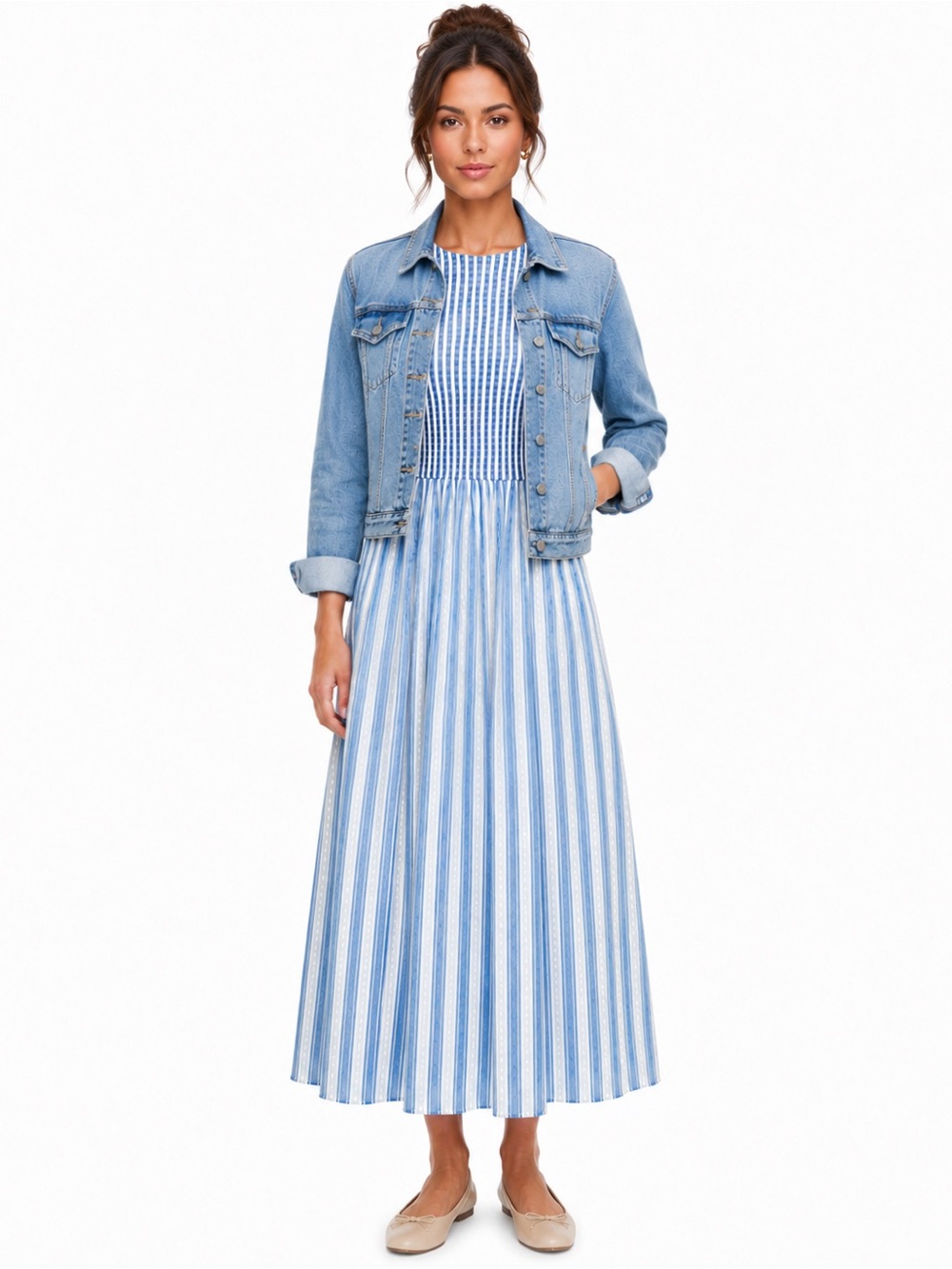 Caroline Constas Blue and White Cotton Striped Nap Dress - Picture 4 of 7